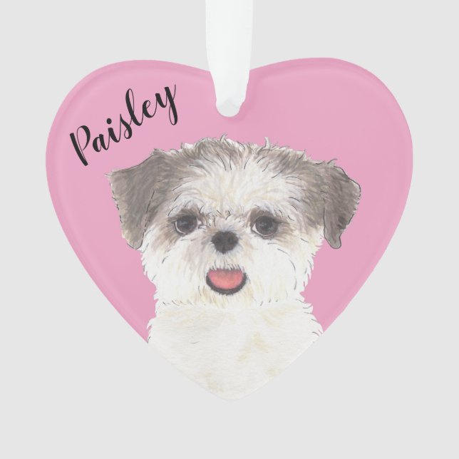 Personalized Pink Brown and White Shih Tzu Ornament (Front)