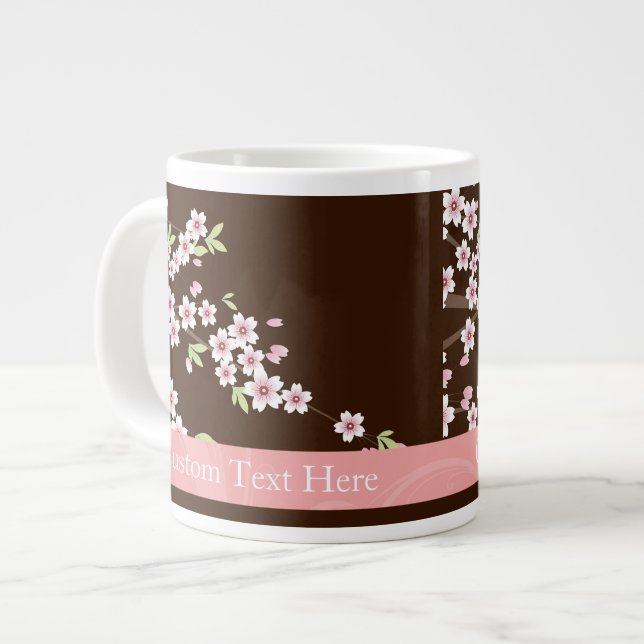 Personalized Pink/Brown Dogwood Blossom Large Coffee Mug (Front Left)
