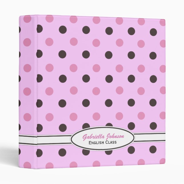 Personalized Pink & Brown Polka Dot Binder (Front/Spine)