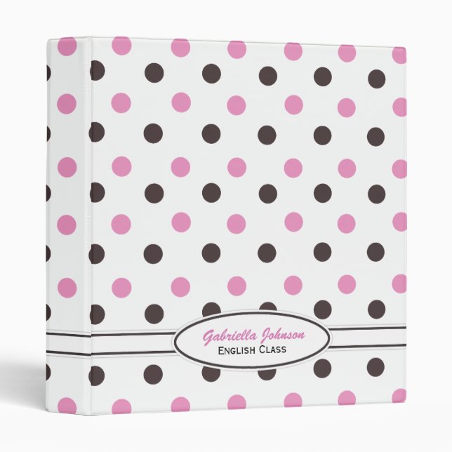 Personalized: Pink & Brown Polka Dot Binder: Binder (Front/Spine)