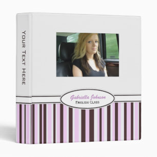 Personalized Pink & Brown Striped Binder