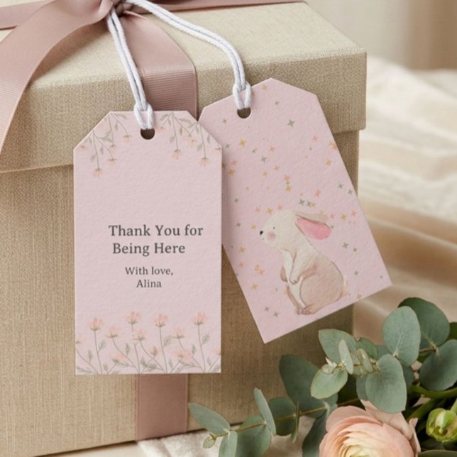 Personalized Pink Bunny First Birthday Favour Tag  (Creator Uploaded)