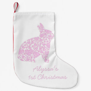 Personalized Pink Bunny First Christmas Stocking