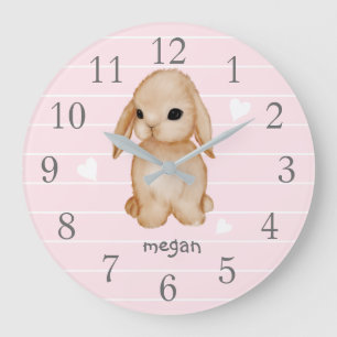 Personalized Pink Bunny Nursery Wall Clock