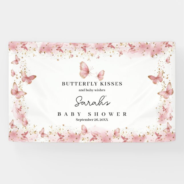 Personalized Pink Butterfly Baby Shower Banner  (Horizontal)