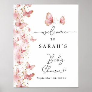 Personalized Pink Butterfly Baby Shower Sign