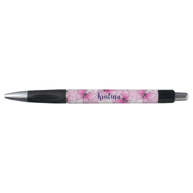 Personalized Pink Butterfly Cute Kawaii Pen (Front)