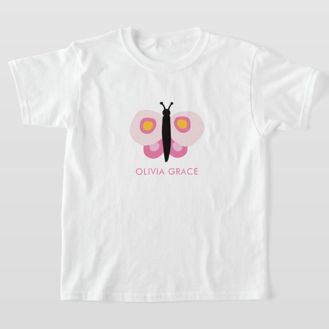 Personalized Pink Butterfly Girl T-Shirt (Laydown)