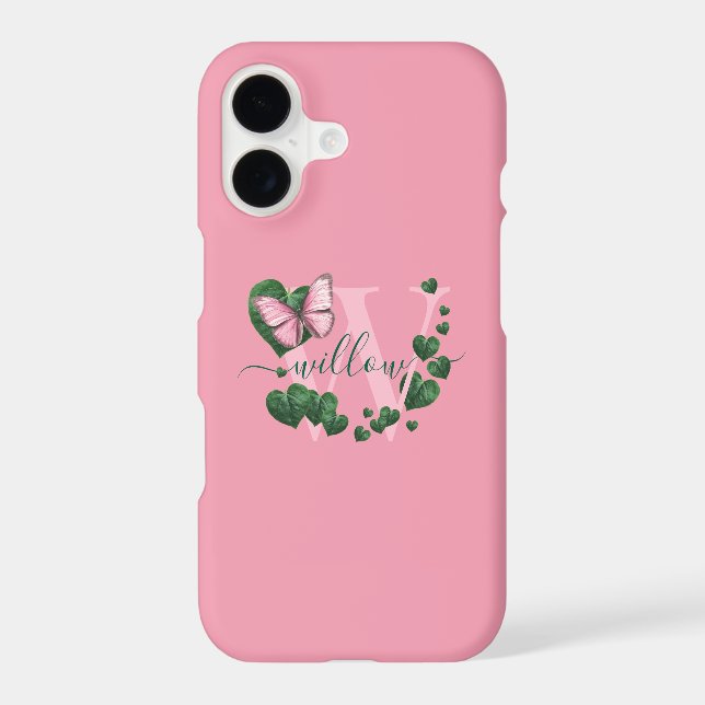 Personalized Pink Butterfly with Green Hearts (Back)