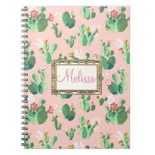 Personalized Pink Cactus Blooms Notebook