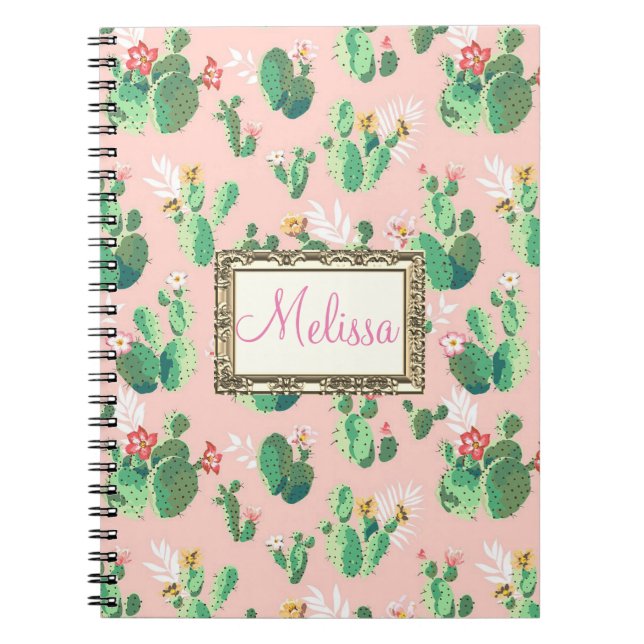 Personalized Pink Cactus Blooms Notebook (Front)
