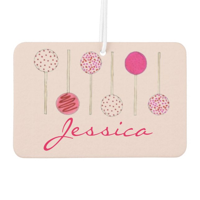 Personalized Pink Cake Pops Baking Dessert Foodie Air Freshener (Back)