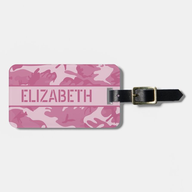 Personalized Pink Camo Luggage Tag (Front Horizontal)