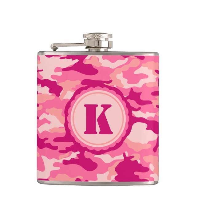 Personalized Pink Camo Pattern Hip Flask (Front)