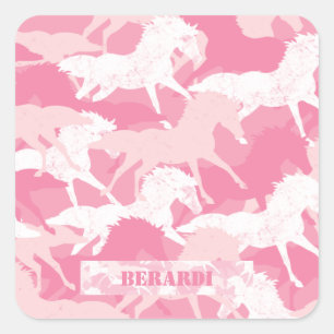 Personalized Pink Camouflage Horse Camo Square Sticker