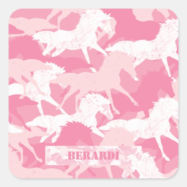 Personalized Pink Camouflage Horse Camo Square Sticker (Front)
