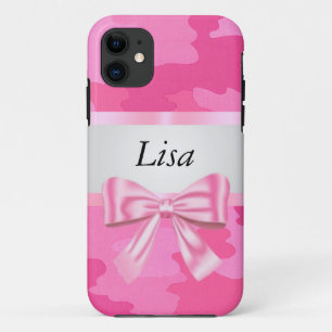 Personalized Pink Camouflage Pink Bow iPhone 11 Case