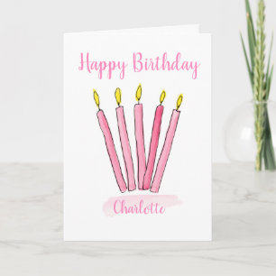 Personalized Pink Candles Birthday Card