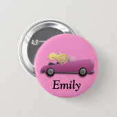Personalized Pink Car and Girl Button (Front & Back)
