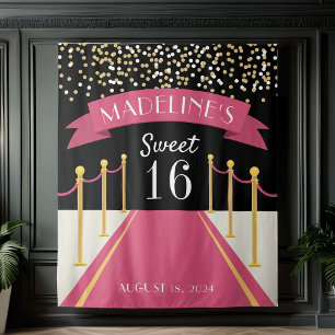Personalized Pink Carpet Theme Sweet 16 Backdrop Tapestry