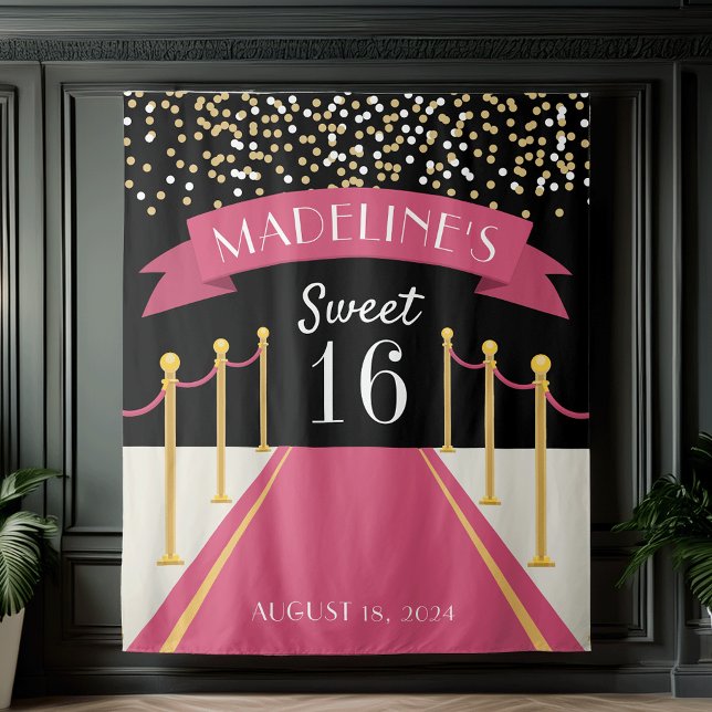 Personalized Pink Carpet Theme Sweet 16 Backdrop Tapestry (Creator Uploaded)