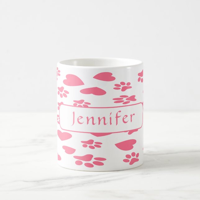  Personalized Pink Cat Paw Prints Customize name Coffee Mug (Center)