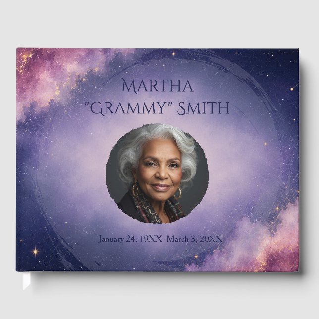 Personalized Pink Celestial Memorial Guest Book (Front)