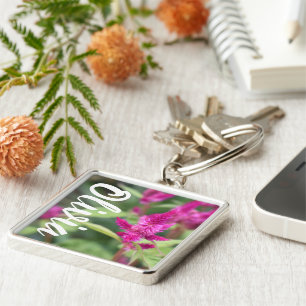 Personalized Pink Celosia Flower Garden Floral Keychain
