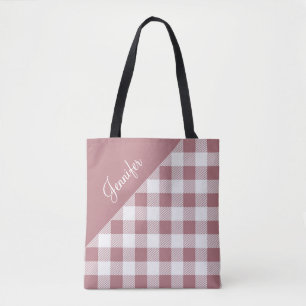 Personalized Pink Check Tote Bag