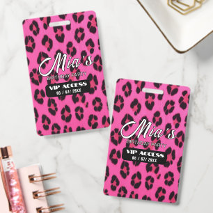 Personalized Pink Cheetah VIP Birthday Party Pass Badge