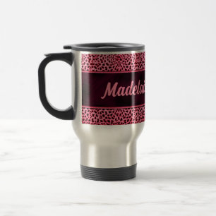 Personalized Pink Cheetah with Name Travel Mug
