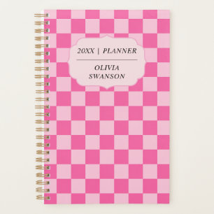 Personalized Pink Chequerboard Preppy Custom Name Planner