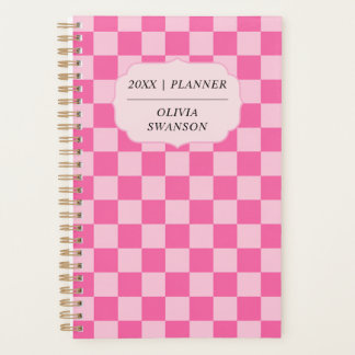 Personalized Pink Chequerboard Preppy Custom Name Planner