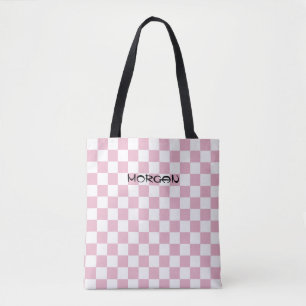 Personalized Pink Chequerboard Tote Bag – Custom