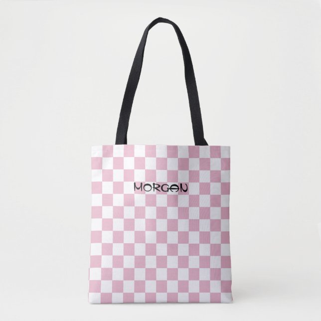 Personalized Pink Chequerboard Tote Bag – Custom (Front)