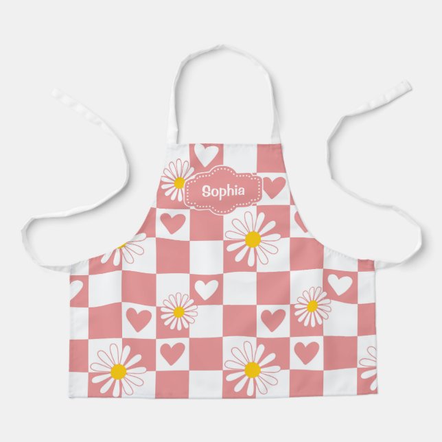 Personalized Pink Chequered Apron (Front)