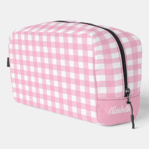 Personalized Pink Chequered Plaid Dopp Kit