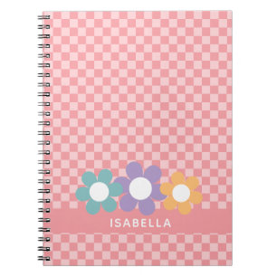 Personalized PInk Chequered School Notebook