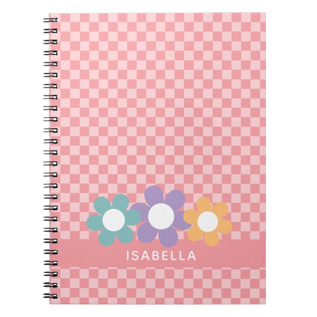 Personalized PInk Chequered School Notebook (Front)