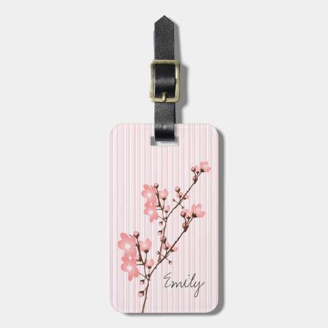 Personalized Pink Cherry Blossom Luggage Tag (Front Vertical)