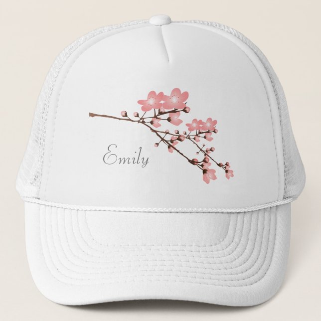 Personalized Pink Cherry Blossom Trucker Hat (Front)