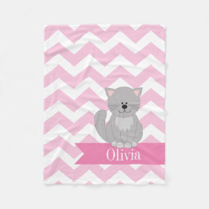Personalized Pink Chevron Cat Fleece Blanket