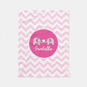 Personalized Pink Chevron Elephant Baby Blanket