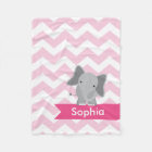 Personalized Pink Chevron Elephant Fleece Blanket