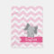 Personalized Pink Chevron Elephant Fleece Blanket