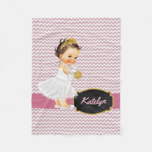 Personalized Pink Chevron Gold   Princess Nursery Fleece Blanket