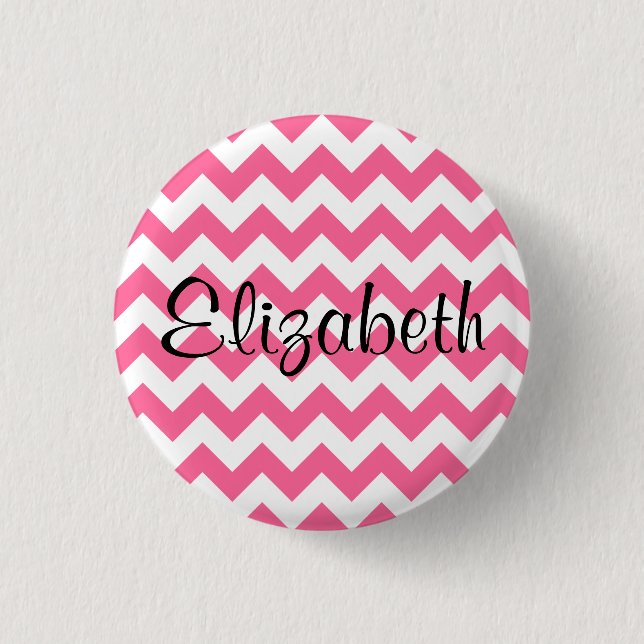 Personalized Pink Chevron Pattern Button (Front)