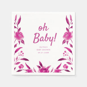 Personalized pink Chinoiserie floral baby shower Napkin