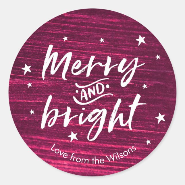 Personalized Pink Christmas hand lettered stickers (Front)