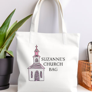 Personalized Pink Church Bag, Cross Chapel Tote Bag